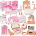 Dollhouse Furniture Set Accessories Doll House Mini Furniture Pretend Play Bedroom Living Room Bathroom Kitchen Kids Birthday.