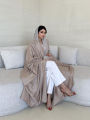 Middle Eastern Muslim Robe Fashion Soft Light Satin Bat Sleeves Long Sleeved Coat Women's Arabic Robe.