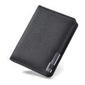 Black Faux Leather Small Slim Business-Style Wallet - Multiple Card Slots, Credit Card and Driver's License Holder, Geometric In. 
