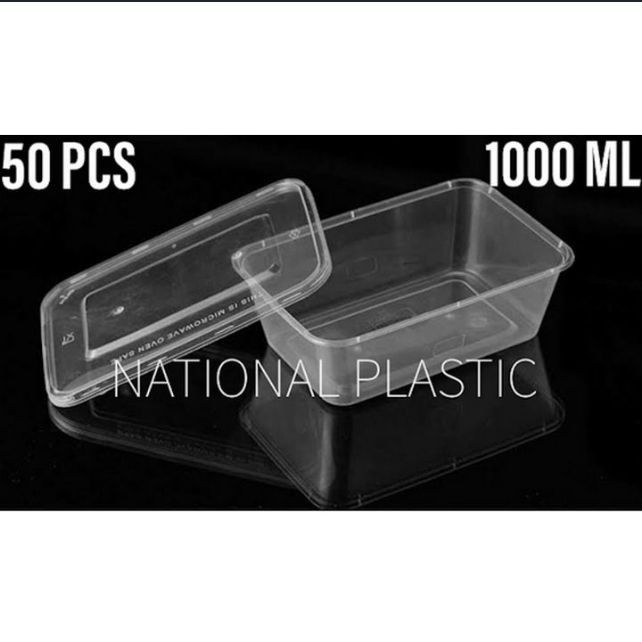 Disposable Plastic Container 1000 ML Pack of 50 Pcs
