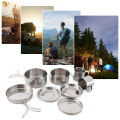8pcs/Set Camping Cookware Mess Kit Stainless Steel Cooking Pot and Pan Set with Plates Cups for Outdoor Hiking Backpacking. 