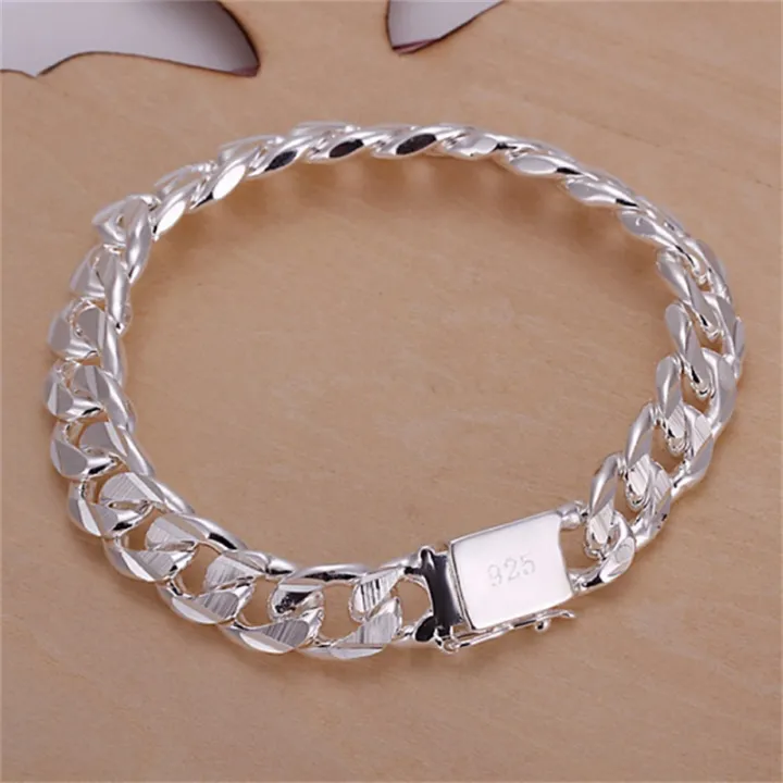 New%20High-end%20Women's%20Mens%20Fine%20Silver%20Color%20Bracelet%20Fashion%20Jewelry%20%20Men's%2010MM%20Square%20Beautiful%20Gem%20-%20Image%203