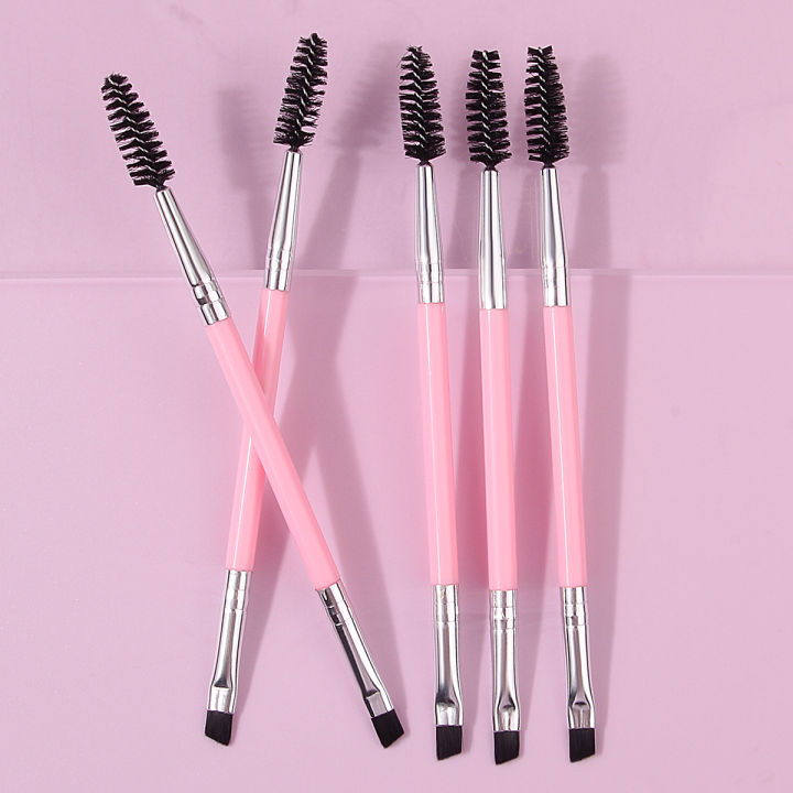 5PCS Multi-functional Pink Double-headed Mascara Brush, Eyebrow Brush, Beginner's Eye Makeup Tool Mascara Curl Makeup Brush