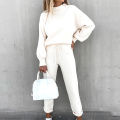 2025 Autumn and Winter Women's Sweater High Collar Casual Pure Color Trousers Two-piece Set. 