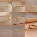 5PCS Stainless Steel Geometry Huggie Hoop Earrings Set For Women Daily Wear Gold Color Zircon Earring Piercing Jewelry Gift.