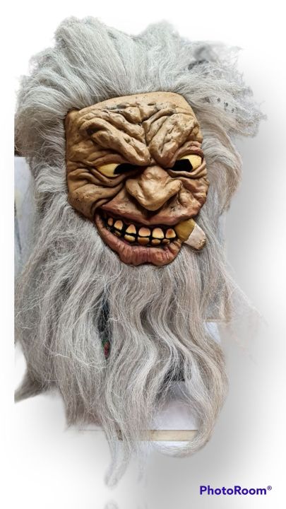 Old Man Human Face Mask With long hair and beard. made by Rubber.