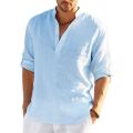New Men's Linen Long Sleeve T Shirt Solid Color Loose Casual Breathable Shirt Cotton Mens Shirts Designer Lightweight Streetwear.