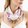 Magnetic Buckle Thin Chiffon Decorative Neck Scarf, Magnolia Print Neck Wrap, Lazy Scarf Quick Easy Fastening Neckerchief. 