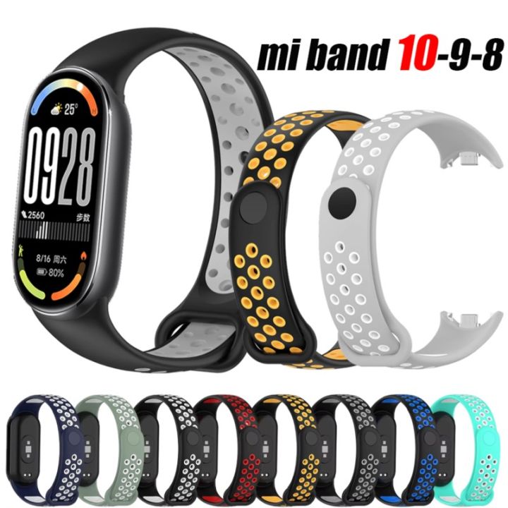 Dây Đeo Silicon Cho Xiaomi Mi Band 10 9 8 Vòng Tay Hai Màu Thay Thế Dây