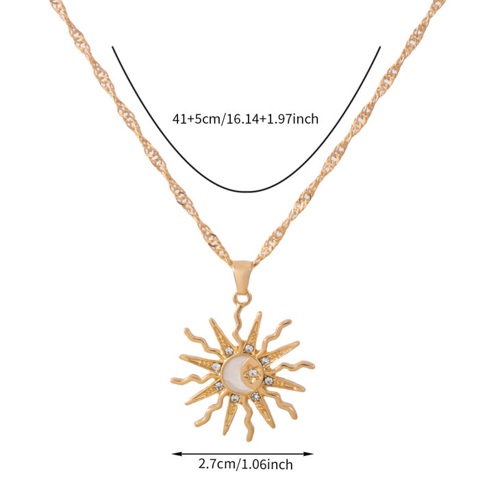 1Pcs%20Shining%20Rhinestone%20Unique%20Design%20Sun%20Star%20Moon%20Three%20In%20One%20Pendant%20Necklace%20Retro%20Women's%20Daily%20Versatile%20Party%20Jewelry%20-%20Image%205