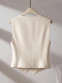 Vintage V-neck Suit Vest Elegant Women's Casual Single-breasted Sleeveless Jacket Fashion Slim Solid Color Vest Simple and Chic. 