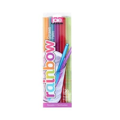 (D). Joie Rainbow Straws - 20 count -- Reusable - cleaning brush included