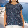 Women's plus Size Floral Print Ruffled round Neck Short Sleeve Shirt Elegant Ruffle Sleeve Top Summer Fashion Casual Blouse.