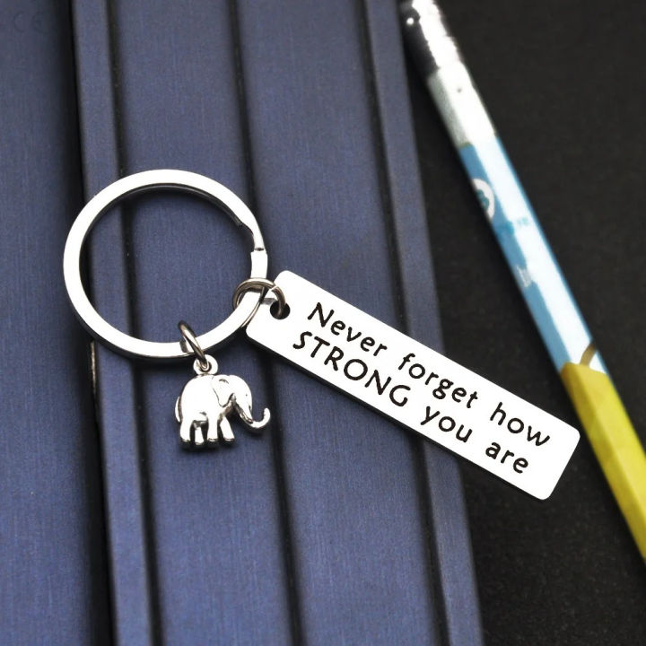 Inspirational Positive Energy Keychain Elephant Stainless Steel Key Chain For Men Car Backpack Pendant Decoration Key Ring Gift