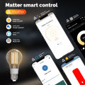 MOES TUYA Matter WiFi Smart Filament Bulb LED Light Lamp E27 Dimmable 2700K-6500K 806Lm 7W Alexa  Home Voice Control lightify. 