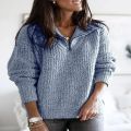 Spring Autumn Women Fashion Slim Solid Cotton Knitted Sweaters Vintage Long Sleeve Zip-up New Casual Female Pullovers Chic Tops. 