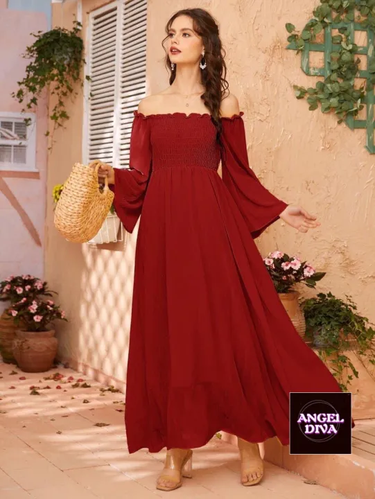 Off%20Shoulder%20Long%20Sleeve%20Frock%20For%20Party%20And%20Casual%20Wear%20-%20Image%202