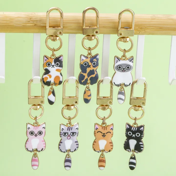 7pcs%20Cartoon%20Cute%20Enamel%20Cat%20Keychain,%20Alloy%20Animal%20Key%20Ring,%20For%20Car%20Keys,%20Backpacks,%20Wallets%20-%20Image%203