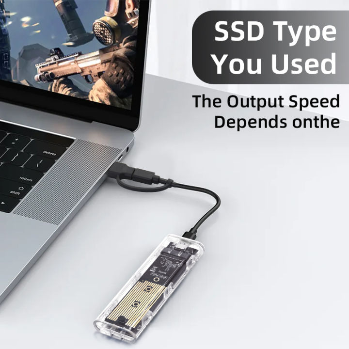 M.2 NVME PCIe NGFF SATA Dual Protocol SSD Case Clear USB Type C 10Gbps