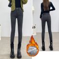 Winter Lady Thermal Plush Jeans Snow Warm Stretch Jeans Hot Sale High Waist Fleece Pants Female Straight Leg Denim Trousers. 