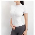 Women's Summer Slimming Training Tops Stand Collar Zipper Short Sleeve Solid Sports Wear Yoga Running Gym Coats Casual Clothes.