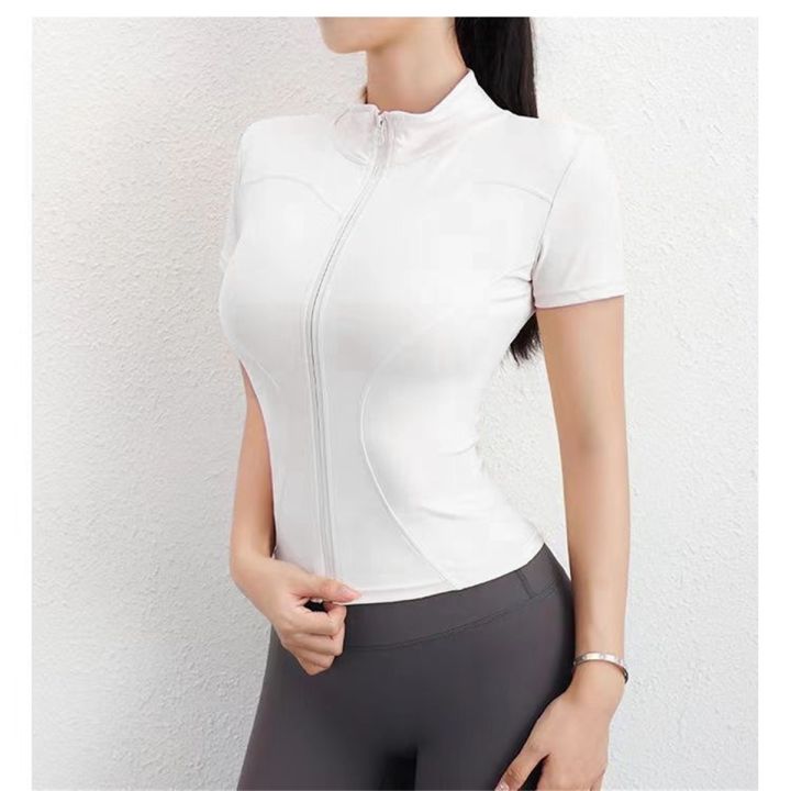 Women's%20Summer%20Slimming%20Training%20Tops%20Stand%20Collar%20Zipper%20Short%20Sleeve%20Solid%20Sports%20Wear%20Yoga%20Running%20Gym%20Coats%20Casual%20Clothes%20-%20Image%204