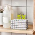5 Pc Kitchen Tea Towel (50x70cm), 100% Combed Cotton for Long Lasting & High Absorbency, Multipurpose Dish Cloth Towel for Kitchen with Hanging Loop and check design. 