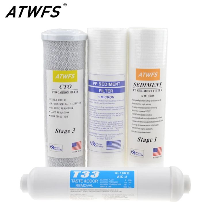 ATWFS 10" Universal PP Sediment / 5 Micron / 1 Micron PP Cotton+CTO Carbon Filter+T33 Reverse Osmosis System UF Water Treatment