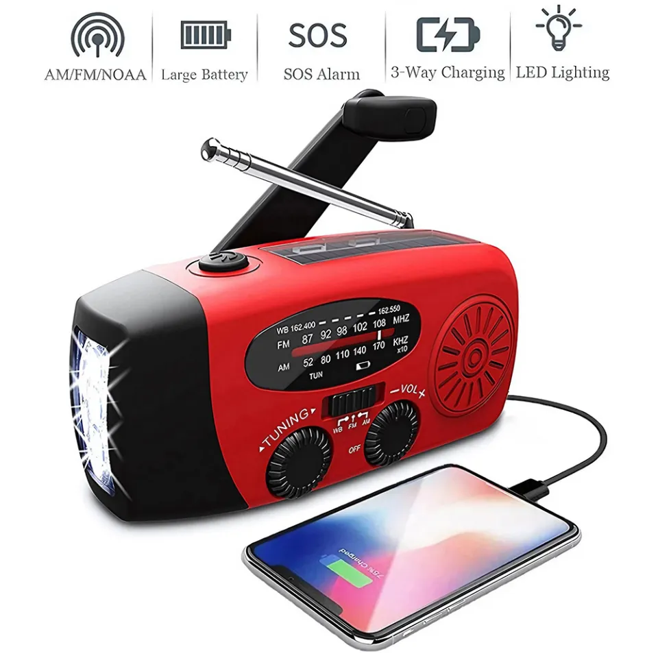 Hand Crank Portable Solar Emergency Weather Radio Flashlight Rechargeable Battery Powered Radio USB Charger Flashlight SOS - Lazada | Lazada PH