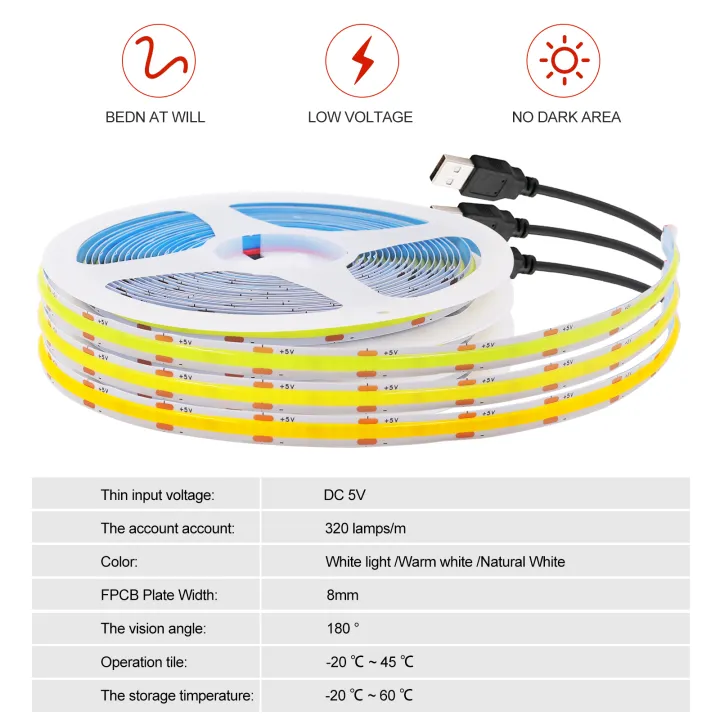 DC%205V%20USB%20COB%20LED%20Strip%20Red%20Ice%20Blue%20Green%20Pink%20Yellow%20Warm%20White%20Light%20320LEDs/m%20Flexible%20Tape%20TV%20Backlights%20Home%20Decor%200.5m-5m%20-%20Image%204