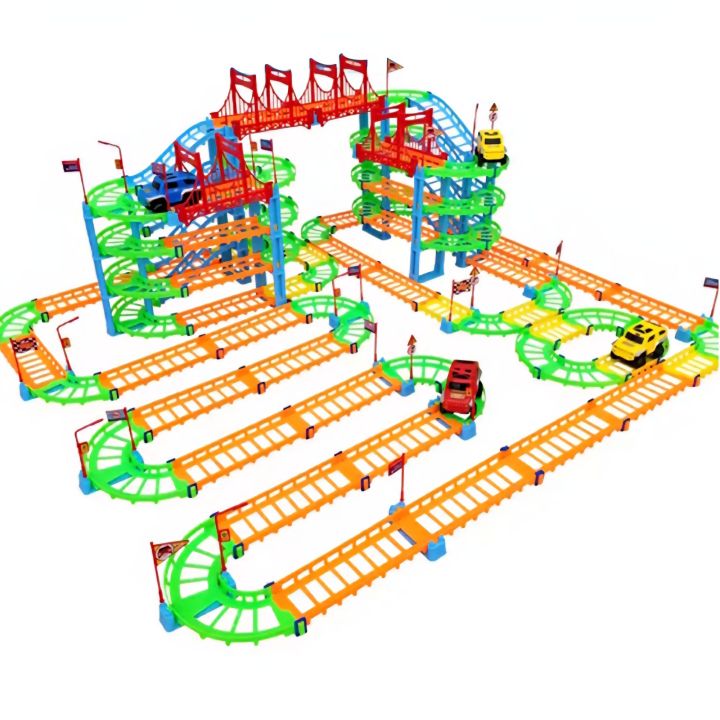 90 PCS Race Track Set Toy Car Adventure Playset for Kids Boys Girls Toddlers, Preschool Educational Puzzle Vehicle Toy, Creative DIY Track Builder City Rescue Car Toys, Birthday Gift for 3 4 5 6 7 8 Year Old Children Indoor Outdoor Fun