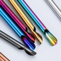 5pcs Metal Stainless Steel Straw Reusable Pearl Milkshake Bubble Tea Straws with Brush Stirring Smoothie Spoon Shaped Straw Set. 