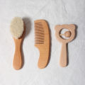 baby comb brush set newborn  set Natural Wool beech Wooden Comb baby bib pacifier clip  Kids  Baby Hair Brush. 