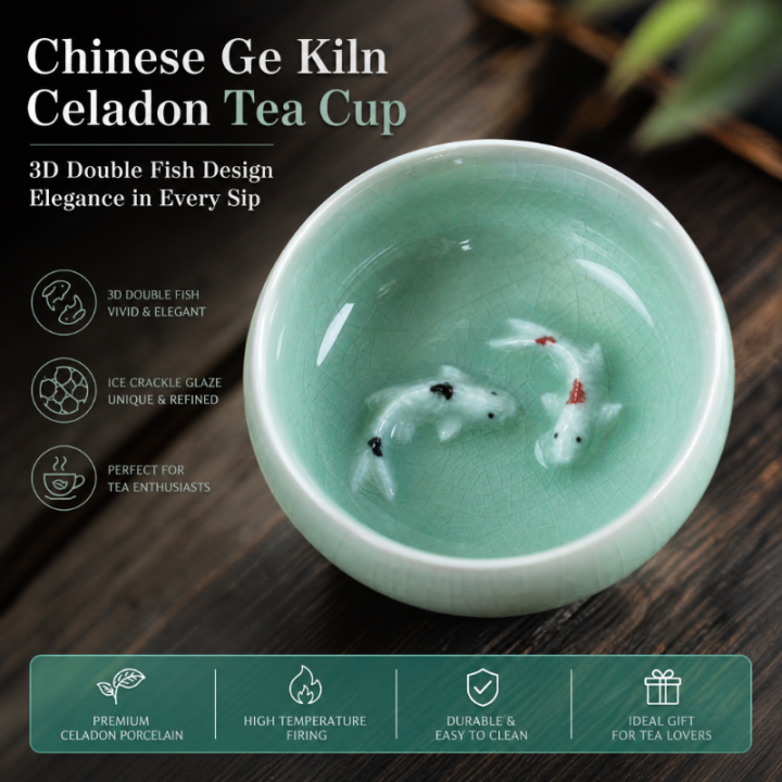 Longquan Celadon Porcelain Teacups Chinese Kungfu Teapot Golden Fish Tea Cup Bowl 60ml Crackle Tea Set Cups Drop Shipping