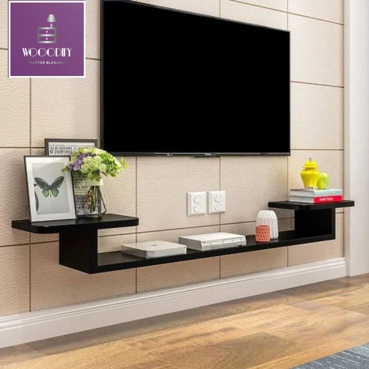 Customizable LED TV shelf wall mounted LCD display; media console floating TV shelf TV entertainment unit for TV launch, bed room, office (home decor)