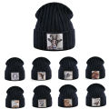 Unisex Black Beanie Hat With Animals Embroidery Patch Knitted Skull Cap For Men Women For Autumn Winter Streetwear Bonnet Hats.