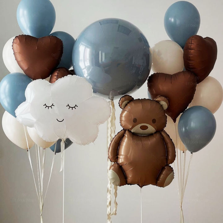 25pcs Clouds Cartoon Brown Bear Love Heart Foil Balloon Set Suitable ...