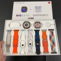 I20 Ultra Max Suit In Gold Edition Ultra 49MM Big Display Smart Watch + 7 Straps + Airpods Pro 2 + 49mm Jelly Watch Case All In One Box. 