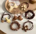 7Pcs Colorful Hair Scrunchies Caramel Colored Bow Bear Beads Flowers Hair Rope Elastic Hair Bands Girls Women Accessories. 