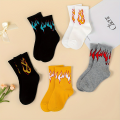 5 pairs of children's spring and autumn season flame jacquard trendy socks, cute socks, tight, comfortable, breathable, suitable.