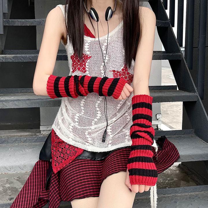 Lolita%20Long%20Socks%20Women's%20Leg%20Warmers%20Red%20Black%20Strip%20Arm%20Warmer%20Keep%20Sleeve%20Autumn%20Winter%20Crochet%20Socks%20Boot%20Cuffs%20Accessories%20-%20Image%202