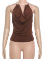 Weird Puss Metal Snake Halter Camisole Women Swing Collar Elegant Backless Summer Trend Beach Vacation Party Clubwear Tank Tops. 