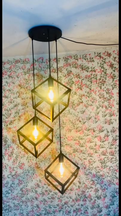 Modern 3in1 & 2in1 Square Shape Hanging Lamps, Ceiling Lights, Indoor Lights, Modern Pendant for Home & Office, LED/Filament Bulb Compatible (Bulb Not Included)