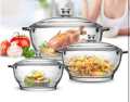 DELISOGA Glass Serving Bowl set of 3 piece Glass Bowl with lid Serving Bowls with lid for Rice and Boiling Food. 