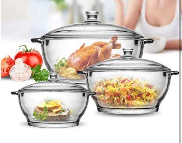 DELISOGA Glass Serving Bowl set of 3 piece Glass Bowl with lid Serving Bowls with lid for Rice and Boiling Food