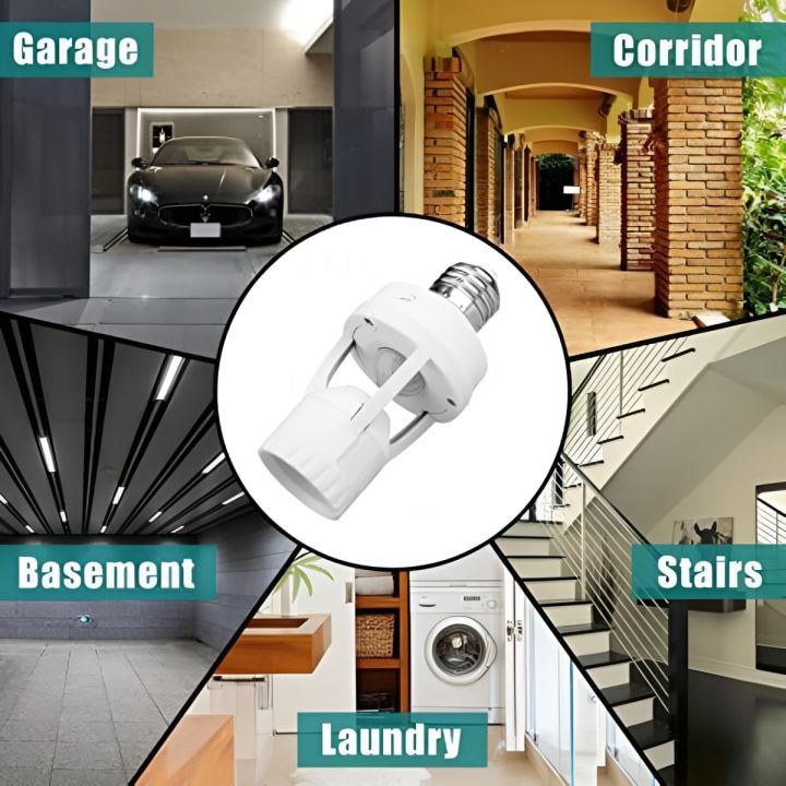 Motion Sensor Bulb Holder Light Socket, Screw Light Bulb 360° Holder LED PIR Infrared Motion Sensor Lamp Switch Socket with Adjustable Button