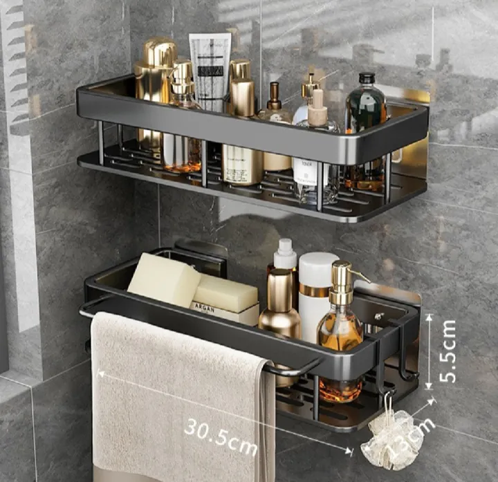 Bathroom Shelves Without Drilling RustProof Aluminum Shower Wall Shelf Shampoo Towel Holder ...