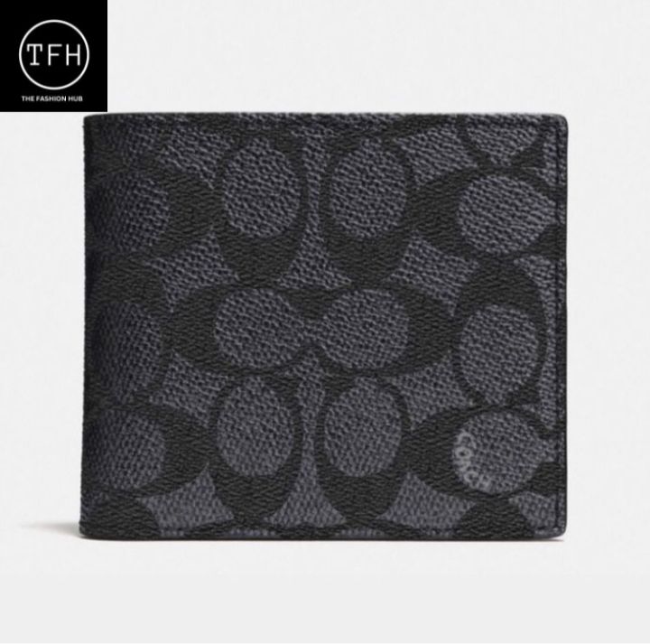 COACH LEATHER GREY AND BLACK LEATHER WALLET