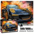 1000pcs Abstract Racing Car Puzzle - Large 500/1000pcs Jigsaw with Vibrant Splash Design, Scratch-Resistant Paper, Ideal for A.