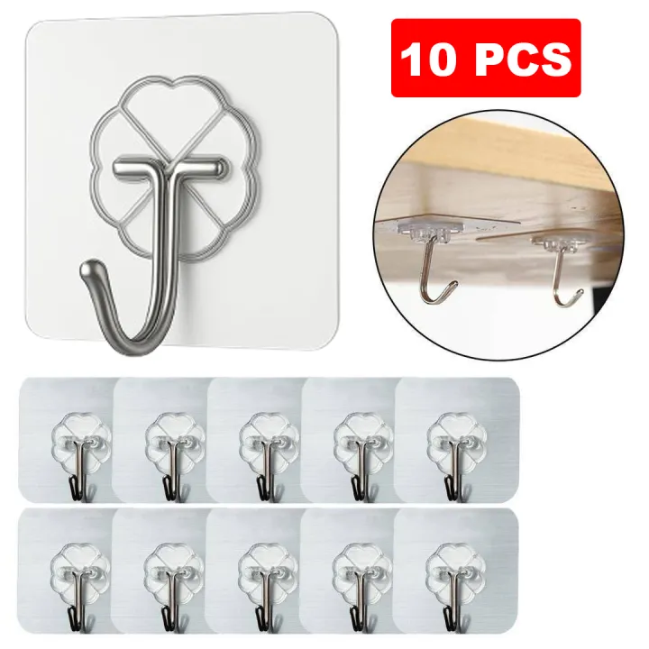 Transparent%20Self%20Adhesive%2010%20pcs%20Hanger%20Hooks%20Heavy%20Duty%20Wall%20Hooks%20for%20Kitchen%20Bathroom%20Home%20Storage%20Organizer%20-%20Image%202